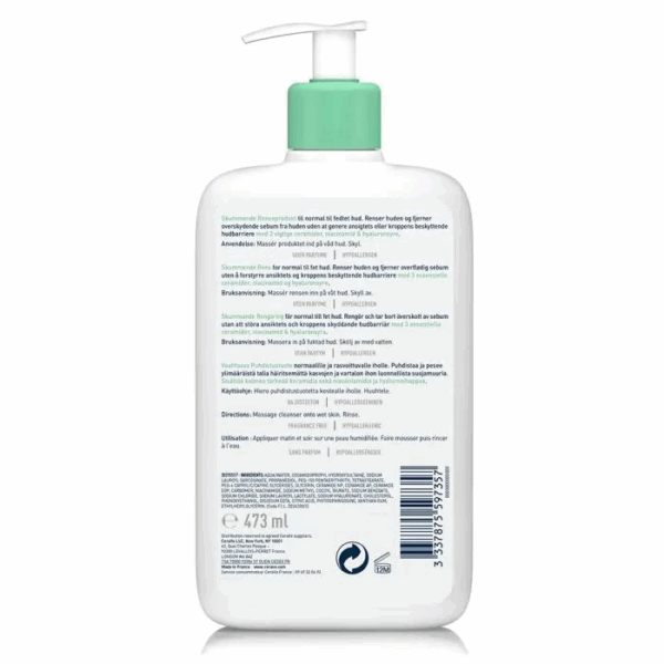 CeraVe Gel Moussant Nettoyant Peaux Normales a Grasses 473ml – Image 2
